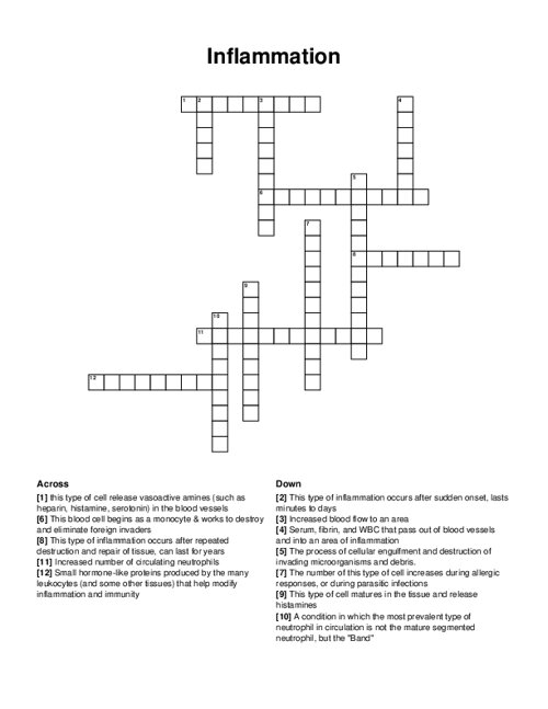 Inflammation Crossword Puzzle