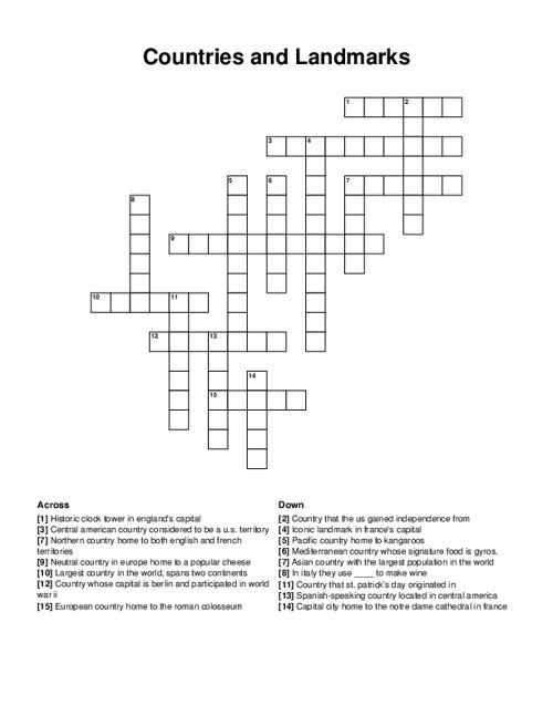 Countries and Landmarks Crossword Puzzle