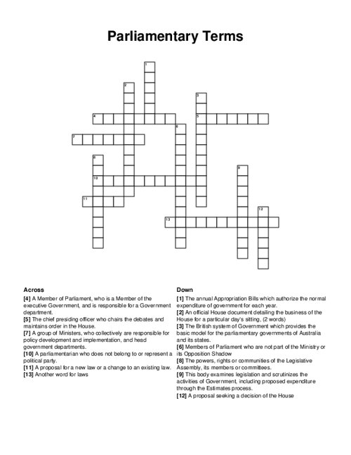 Parliamentary Terms Crossword Puzzle