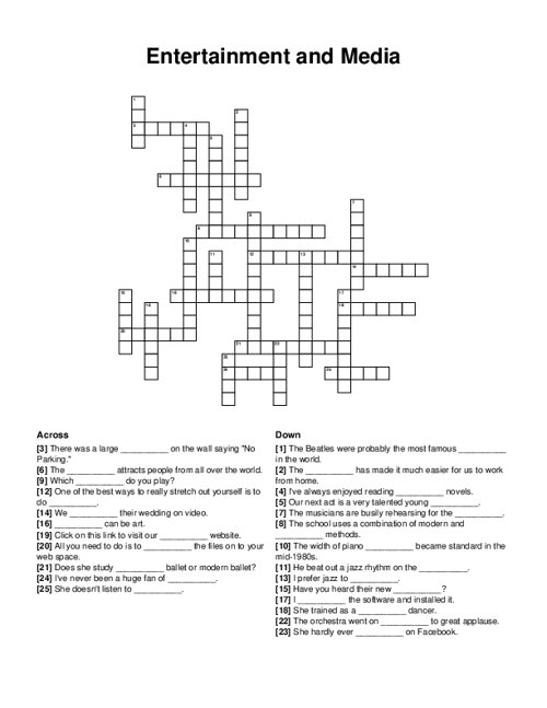 Entertainment and Media Crossword Puzzle