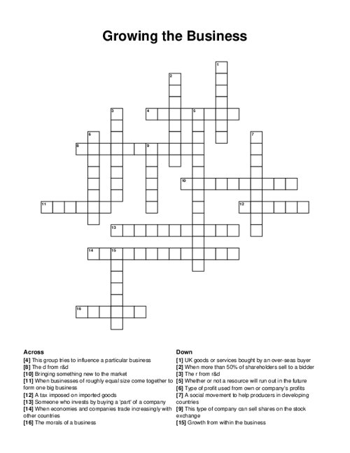 Growing the Business Crossword Puzzle