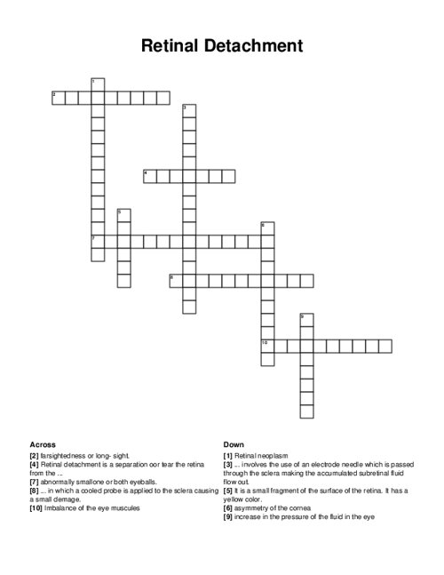 Retinal Detachment Crossword Puzzle