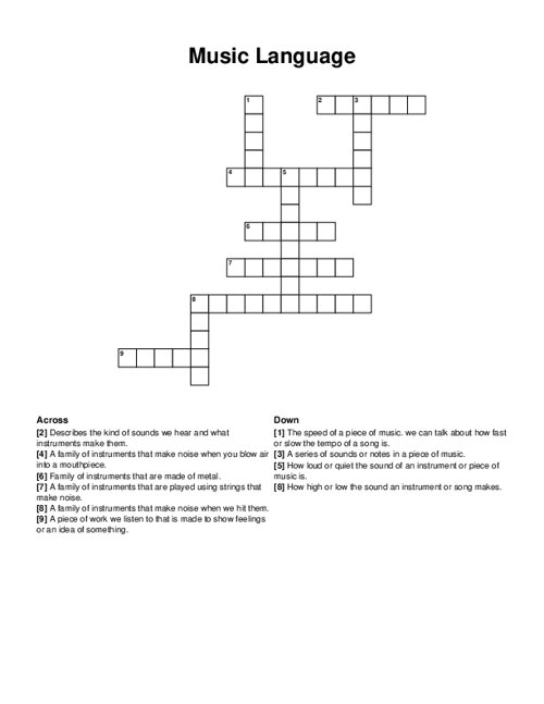 Music Language Crossword Puzzle