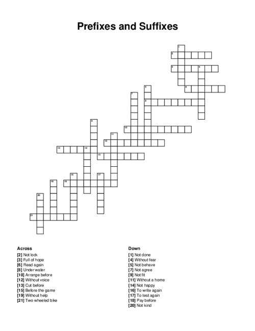 Prefixes and Suffixes Crossword Puzzle