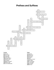 Prefixes and Suffixes crossword puzzle