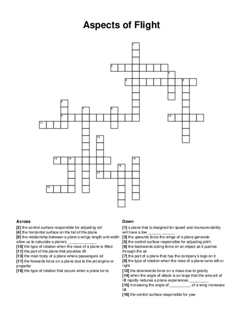 Aspects of Flight Crossword Puzzle