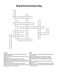 World Environment Day crossword puzzle