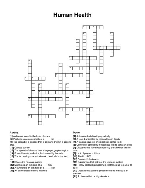 Human Health Crossword Puzzle