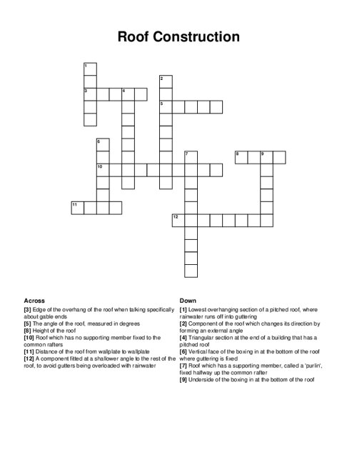 Roof Construction Crossword Puzzle