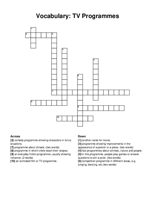 Vocabulary: TV Programmes Crossword Puzzle