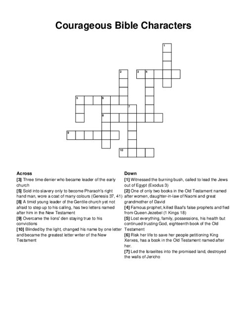 Courageous Bible Characters Crossword Puzzle