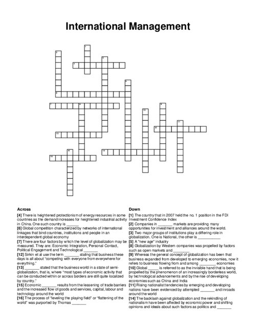 International Management Crossword Puzzle