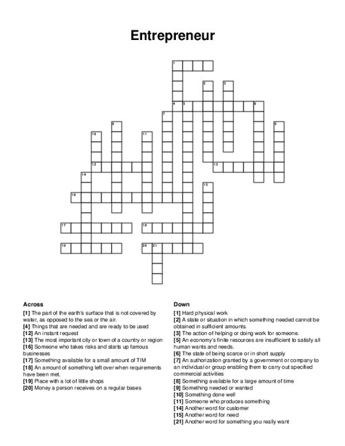 Entrepreneur Crossword Puzzle