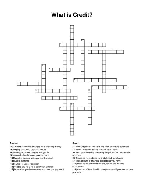 What is Credit? Crossword Puzzle