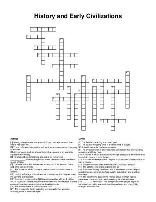 History and Early Civilizations Crossword Puzzle