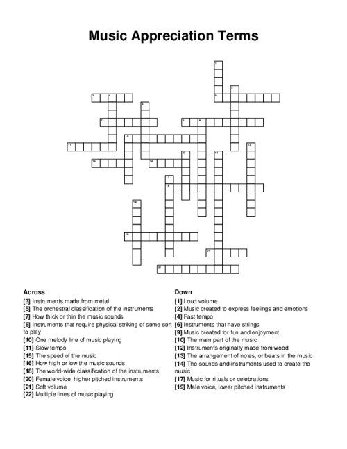 Music Appreciation Terms Crossword Puzzle