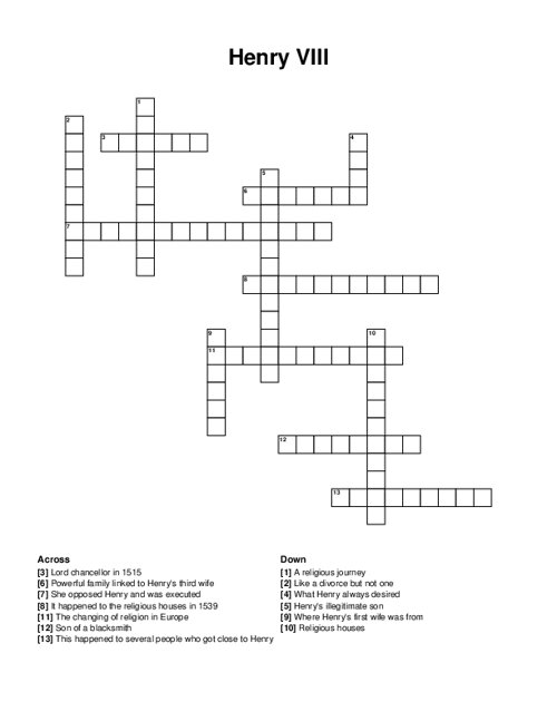 Henry VIII Crossword Puzzle