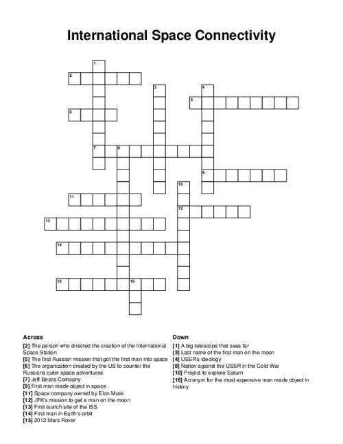 International Space Connectivity Crossword Puzzle