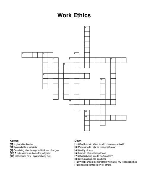 Work Ethics Crossword Puzzle