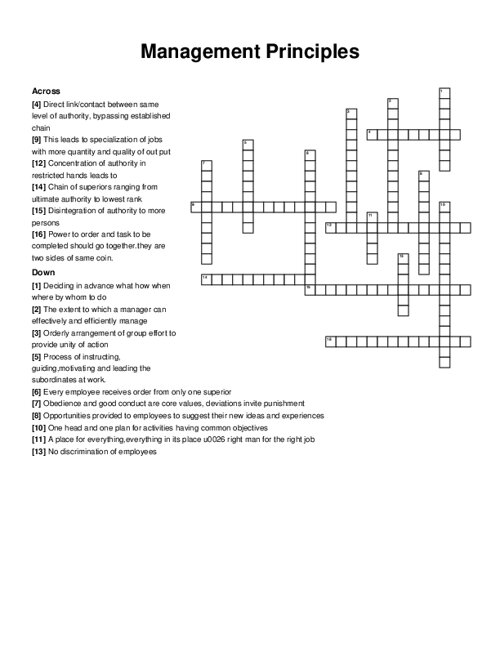 Management Principles Crossword Puzzle
