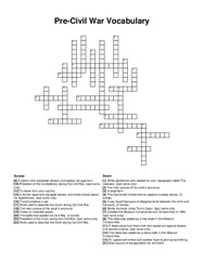 Pre-Civil War Vocabulary crossword puzzle