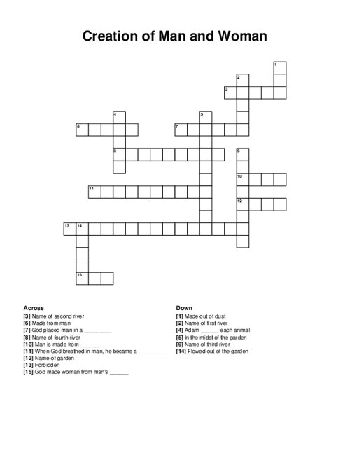 Creation of Man and Woman Crossword Puzzle