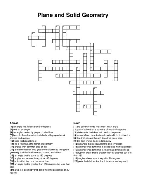 Plane and Solid Geometry Crossword Puzzle