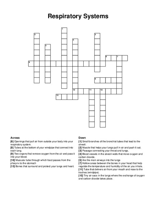 Respiratory Systems Crossword Puzzle