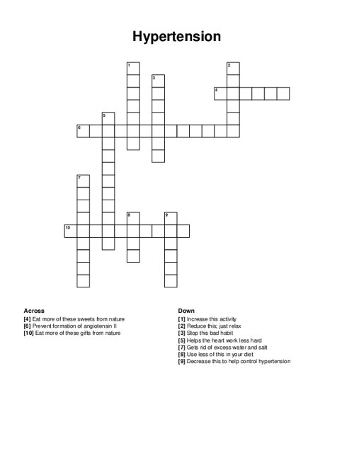 Hypertension Crossword Puzzle