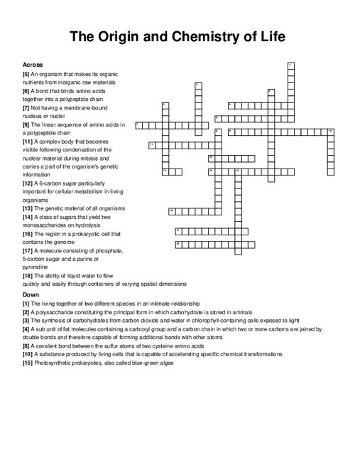 The Origin and Chemistry of Life Crossword Puzzle