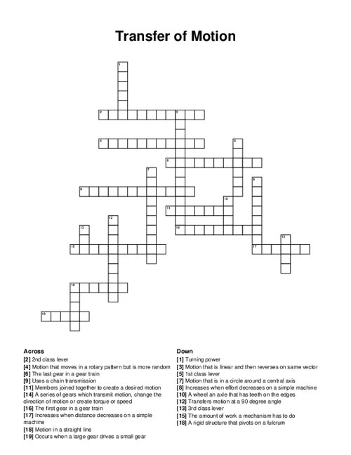 Transfer of Motion Crossword Puzzle