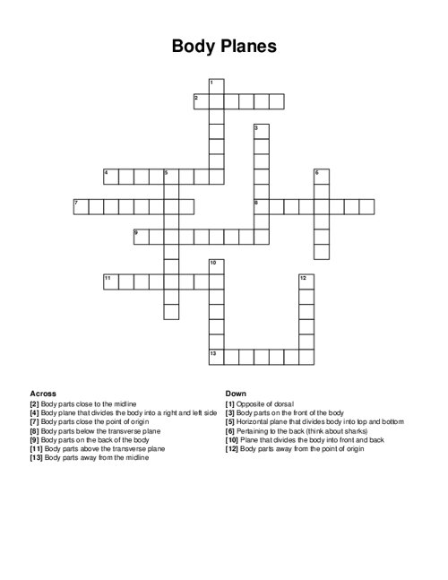 Body Planes Crossword Puzzle