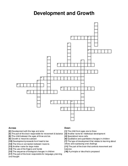Development and Growth Crossword Puzzle