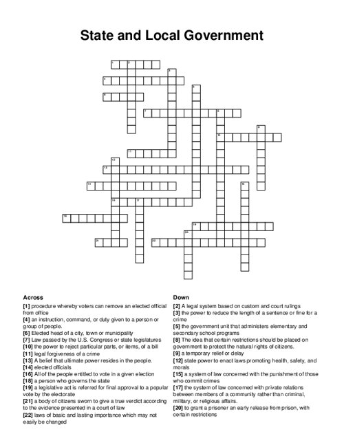 State and Local Government Crossword Puzzle