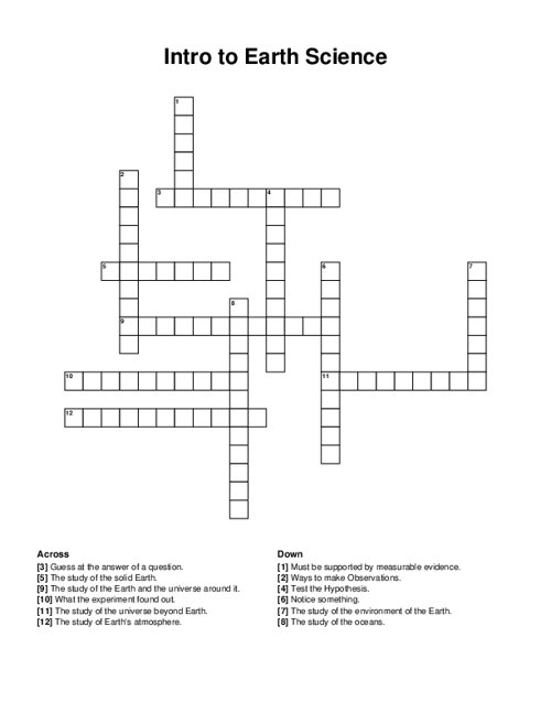Intro to Earth Science Crossword Puzzle