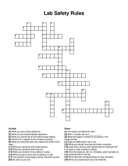 Lab Safety Rules Crossword Puzzle