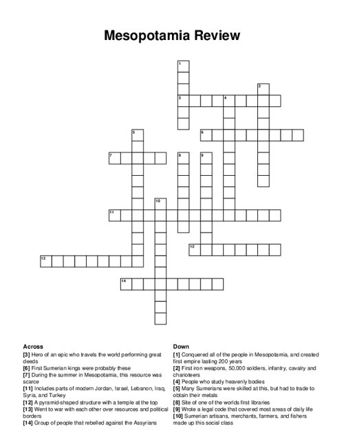 Mesopotamia Review Crossword Puzzle
