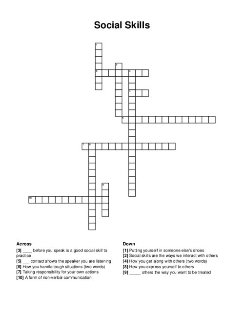 Social Skills Crossword Puzzle