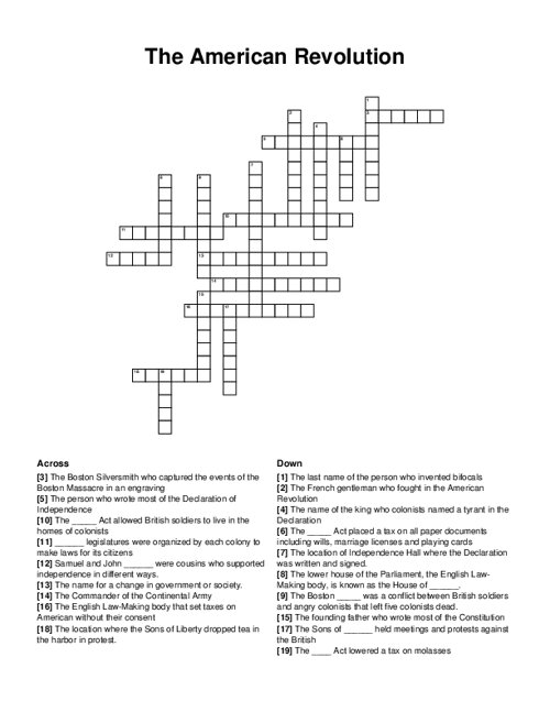 The American Revolution Crossword Puzzle