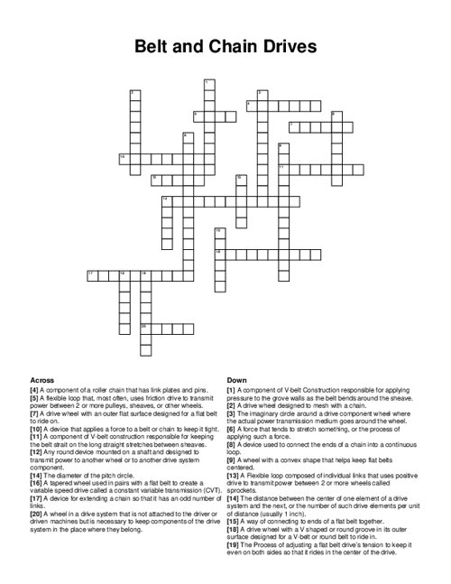 Belt and Chain Drives Crossword Puzzle