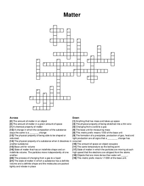 Matter Crossword Puzzle