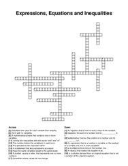 Expressions, Equations and Inequalities crossword puzzle