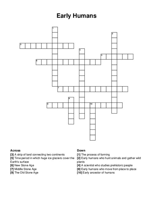 Early Humans Crossword Puzzle
