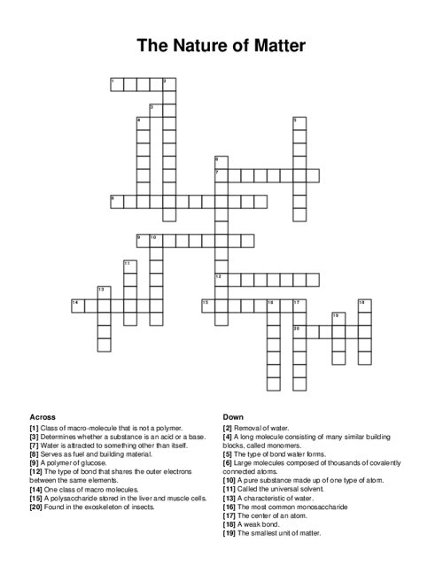 The Nature of Matter Crossword Puzzle