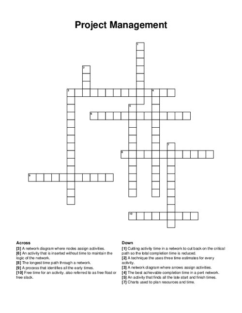 Project Management Crossword Puzzle