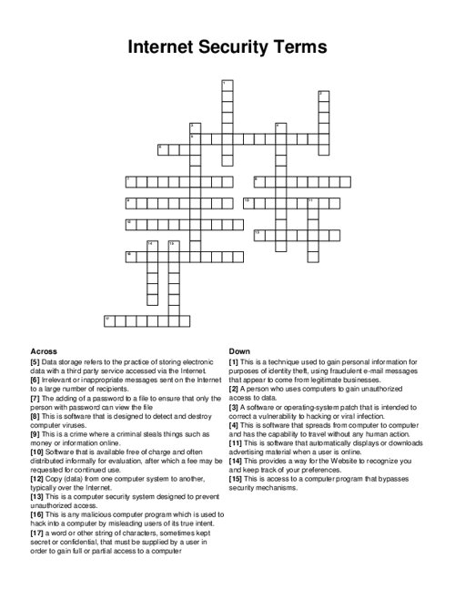 Cyber Security Crossword Puzzle