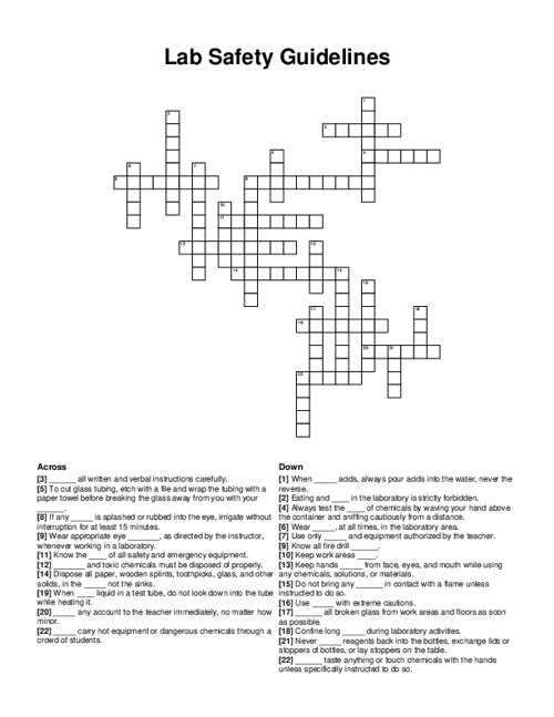 Lab Safety Guidelines Crossword Puzzle