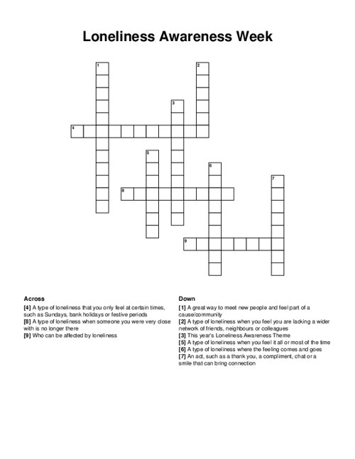 Loneliness Awareness Week Crossword Puzzle