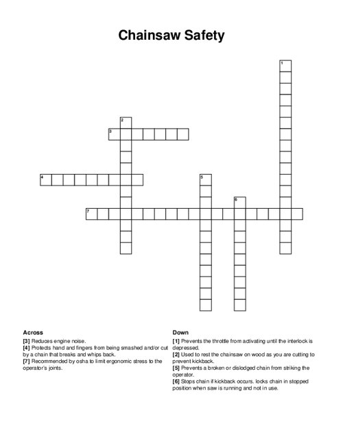 Chainsaw Safety Crossword Puzzle