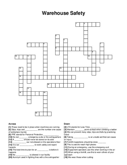 Warehouse Safety Crossword Puzzle